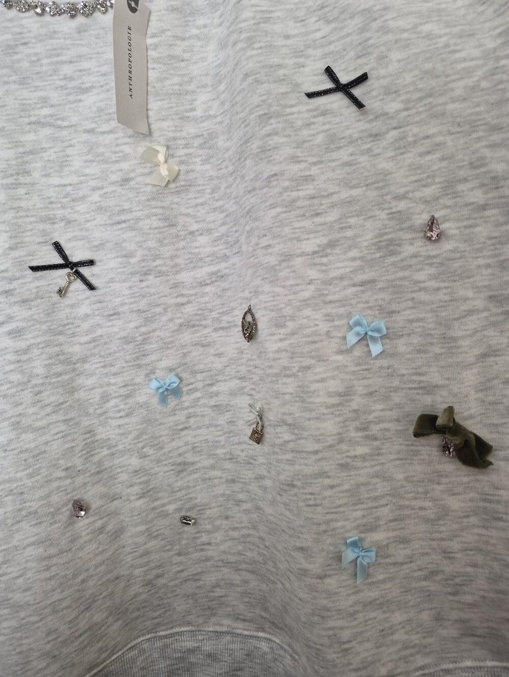 Anthropolgie Heather Gray Embellished Sweatshirt with Bow Detail New With Tags - Picture 3 of 4